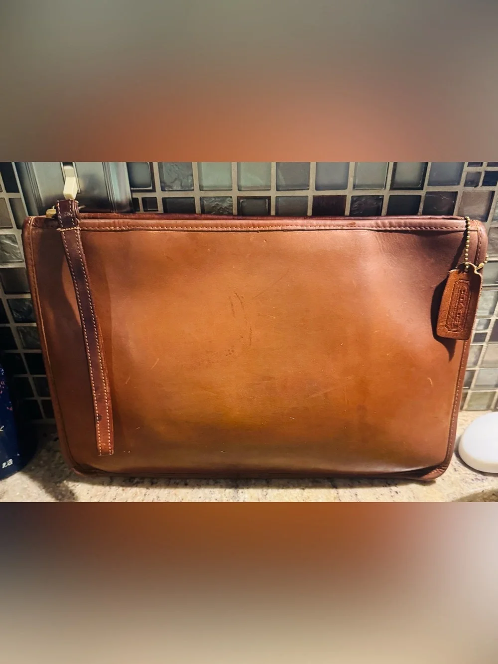 Coach Men's Brown Leather Zip Pouch - Picture 2 of 10